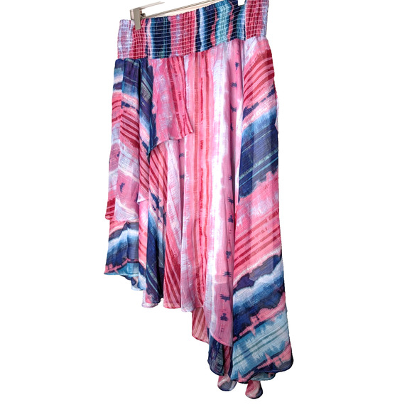 INC Womens Tie Dye Handkerchief Hem Smocked Chiffon Boho Fairy Sparkle Skirt L‎ - Picture 9 of 13